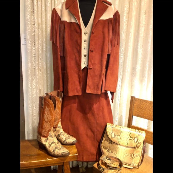 1950 Western Desert Suede fringe leather jacket pants skirt suit H Bar C museum - Picture 3 of 16
